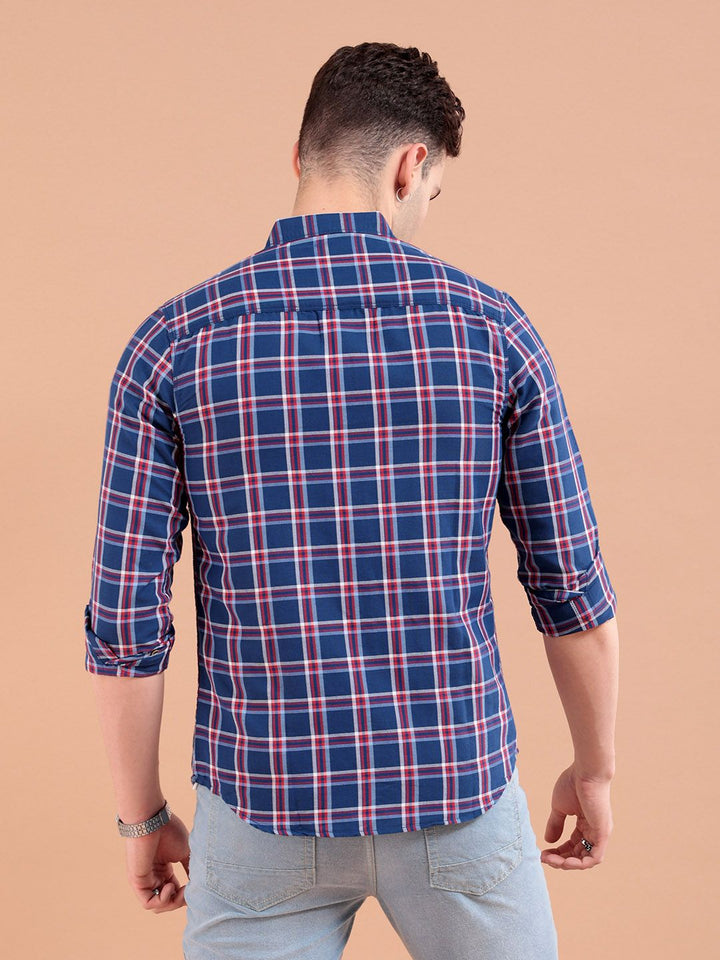 The Indian Garage Co Men Blue & Red Slim Fit Checked Casual Shirt