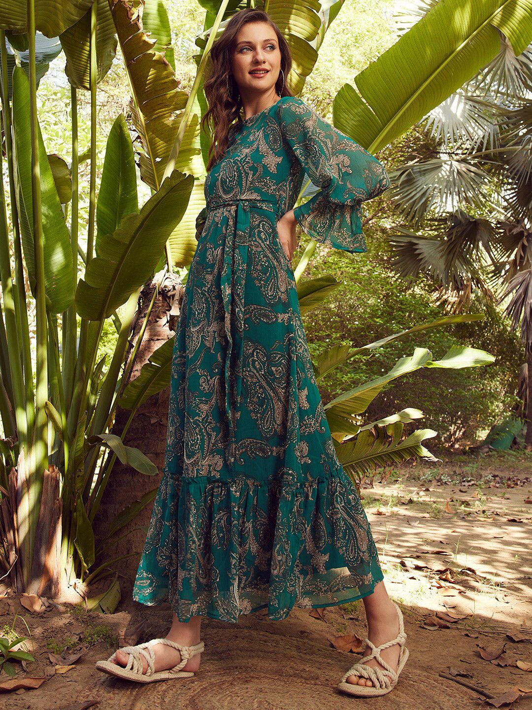 STREET 9 Ethnic Motif Printed Chiffon Maxi Dress