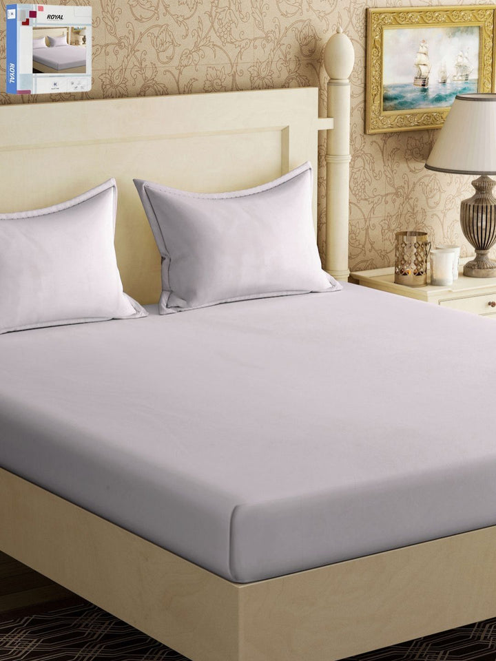 KLOTTHE Beige Solid Cotton 300 TC King Fine Bedsheet with 2 Pillow Covers-250 x 225 cm