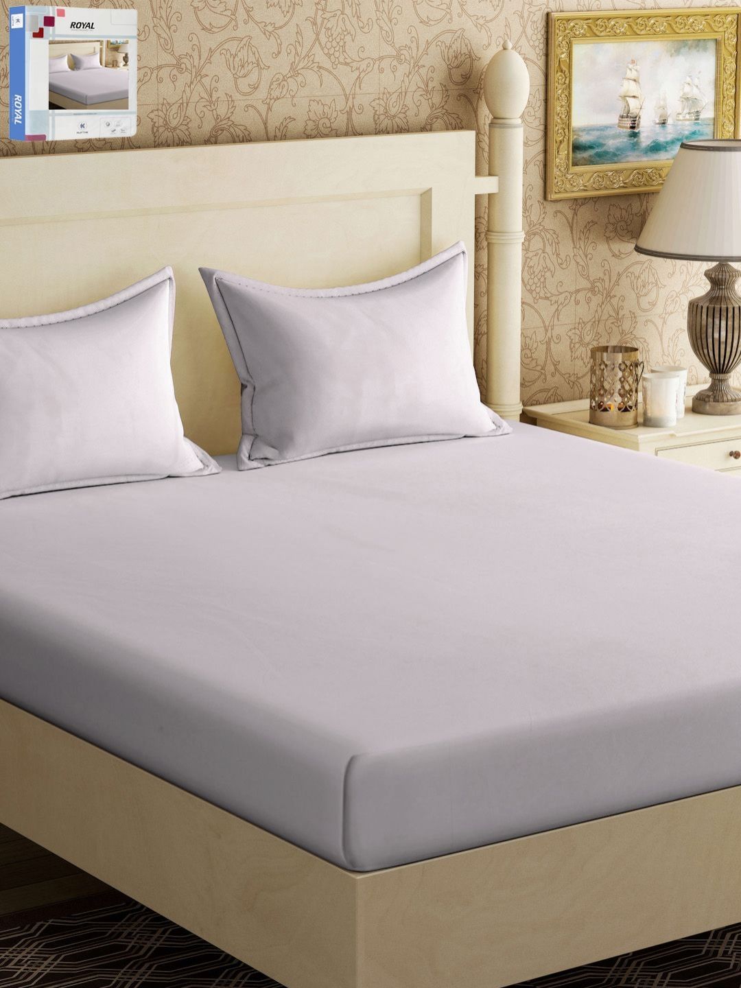 KLOTTHE Beige Solid Cotton 300 TC King Fine Bedsheet with 2 Pillow Covers-250 x 225 cm