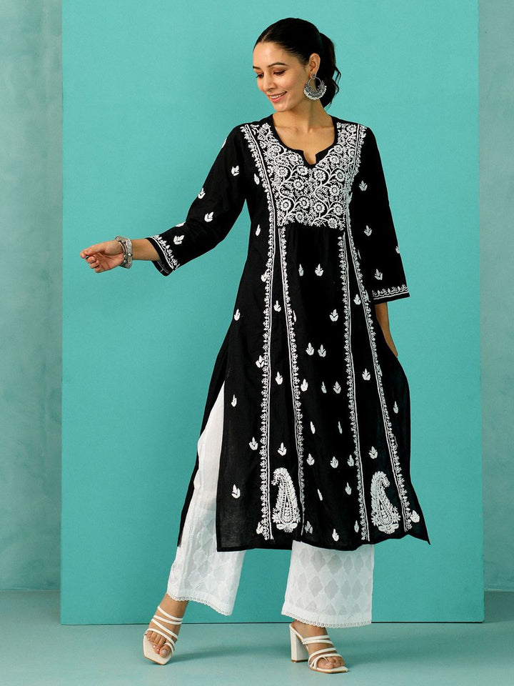 House of Chikankari Women Black Cotton Chikankari Embroidered Kurta