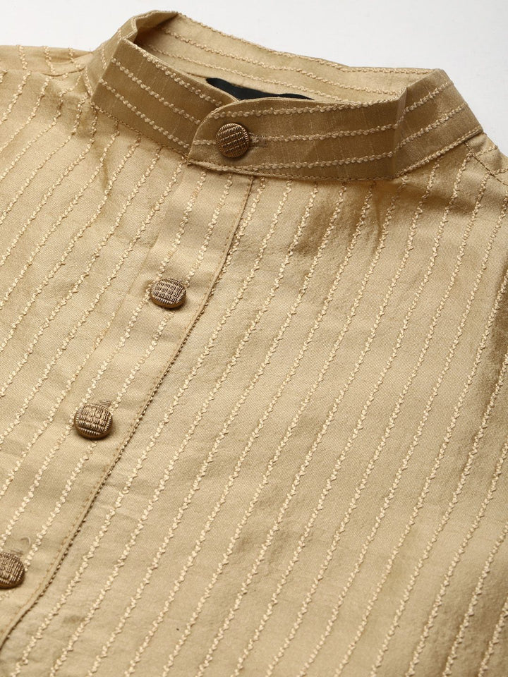 SOJANYA Men Golden & Teal Blue Kurta with Churidar & Nehru Jacket