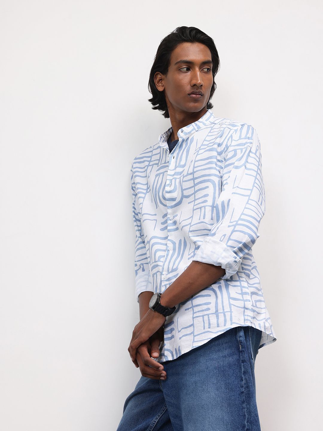 ether Floral Print Pure Cotton Longline Casual Shirt