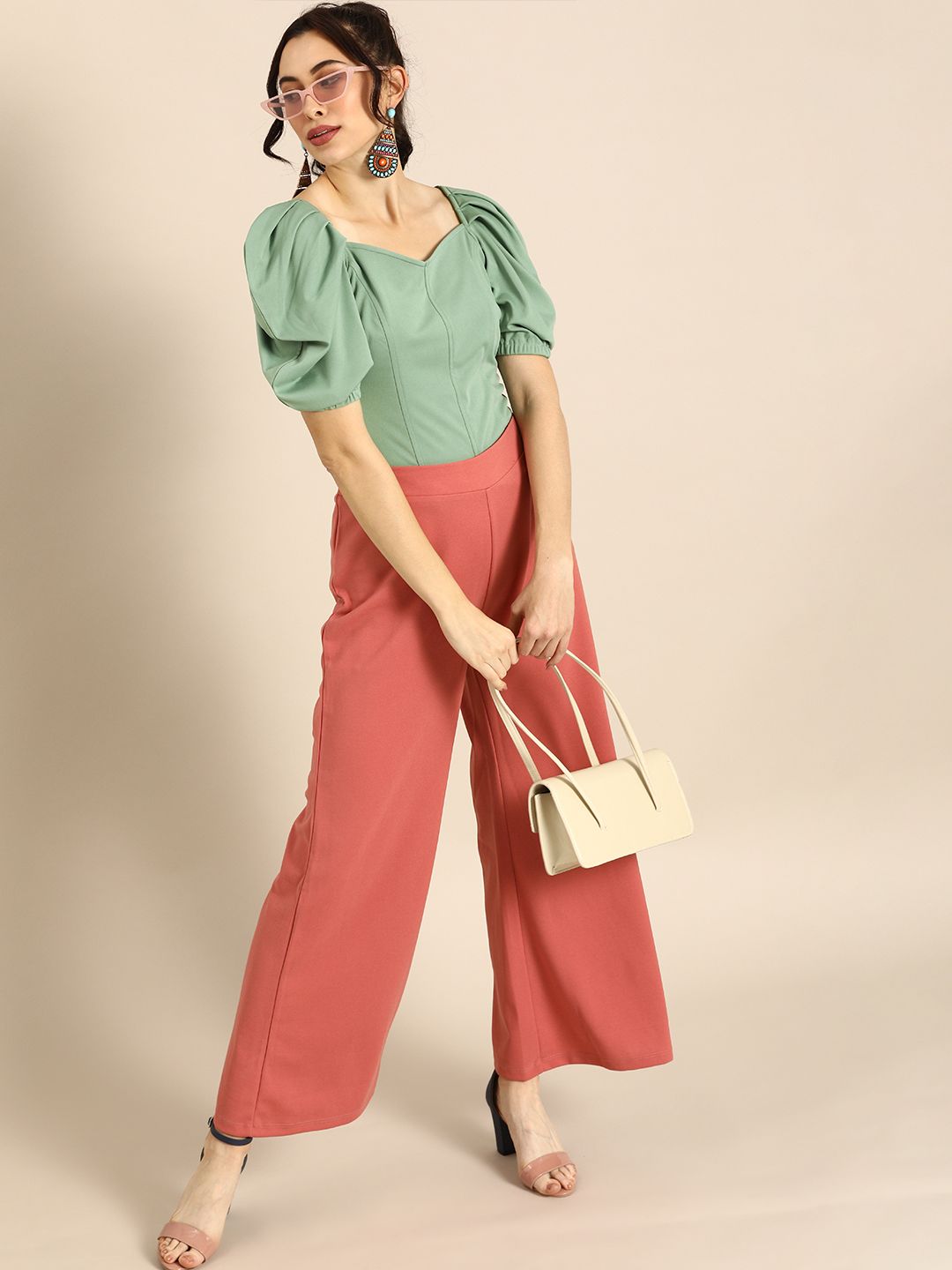 Athena Stylish Mint Green Power Shoulders Top