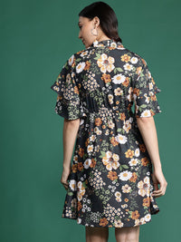DressBerry Floral Print Flared Sleeve Mini Dress