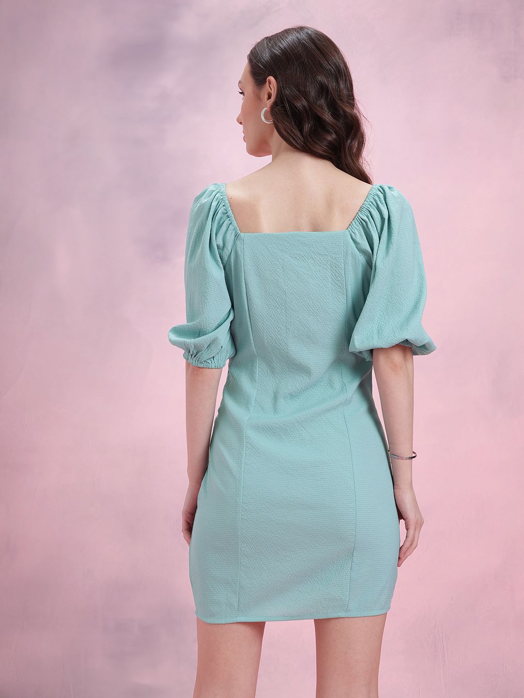 DressBerry Puff Sleeves Seersucker Mini Dress
