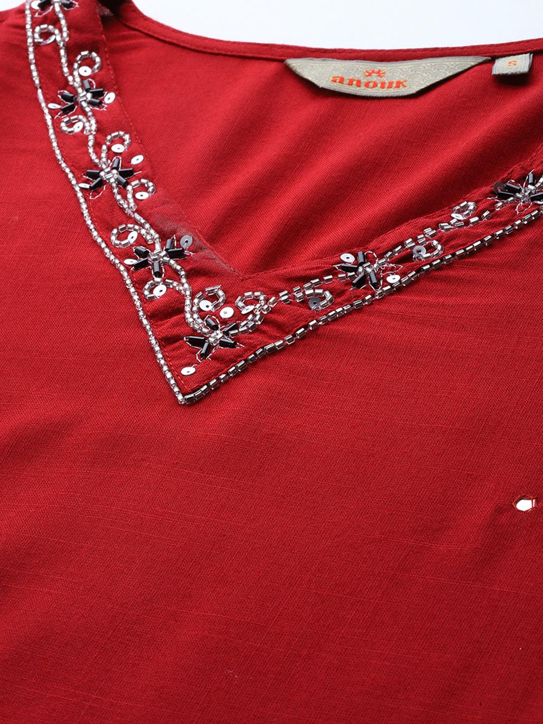 Anouk Embellished Mirror Work Kurta With Palazzos & With Dupatta