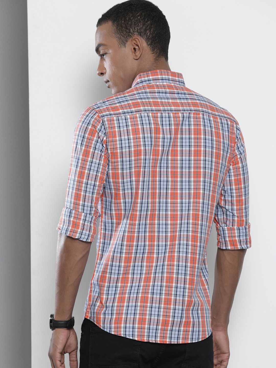 The Indian Garage Co Men Blue Tartan Regular Checks Opaque Checked Casual Shirt