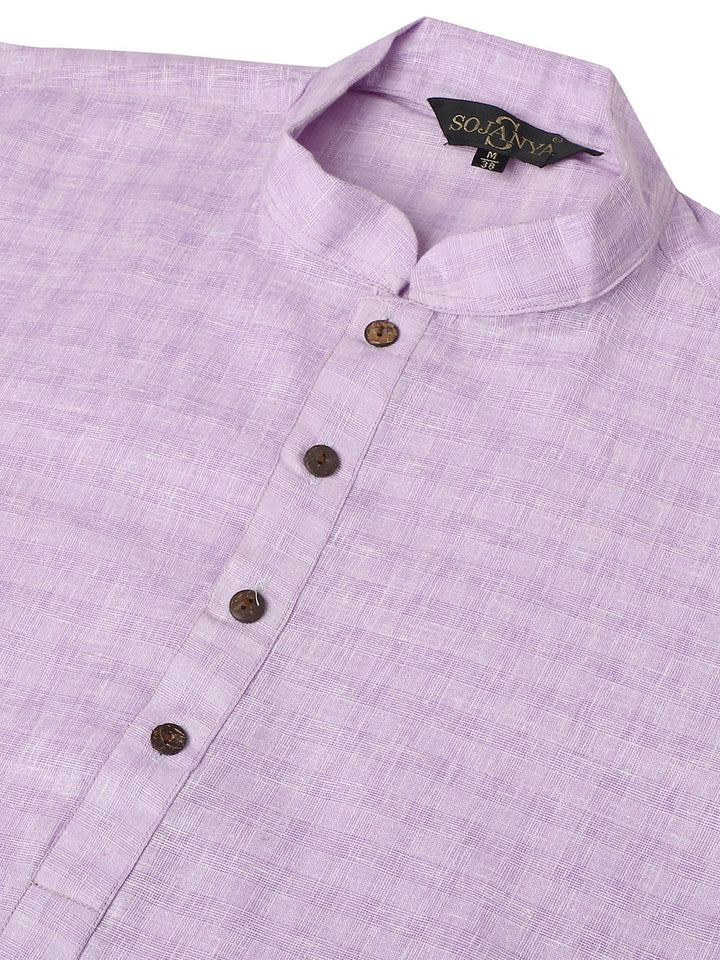 SOJANYA Men Lavender Checked Straight Kurta