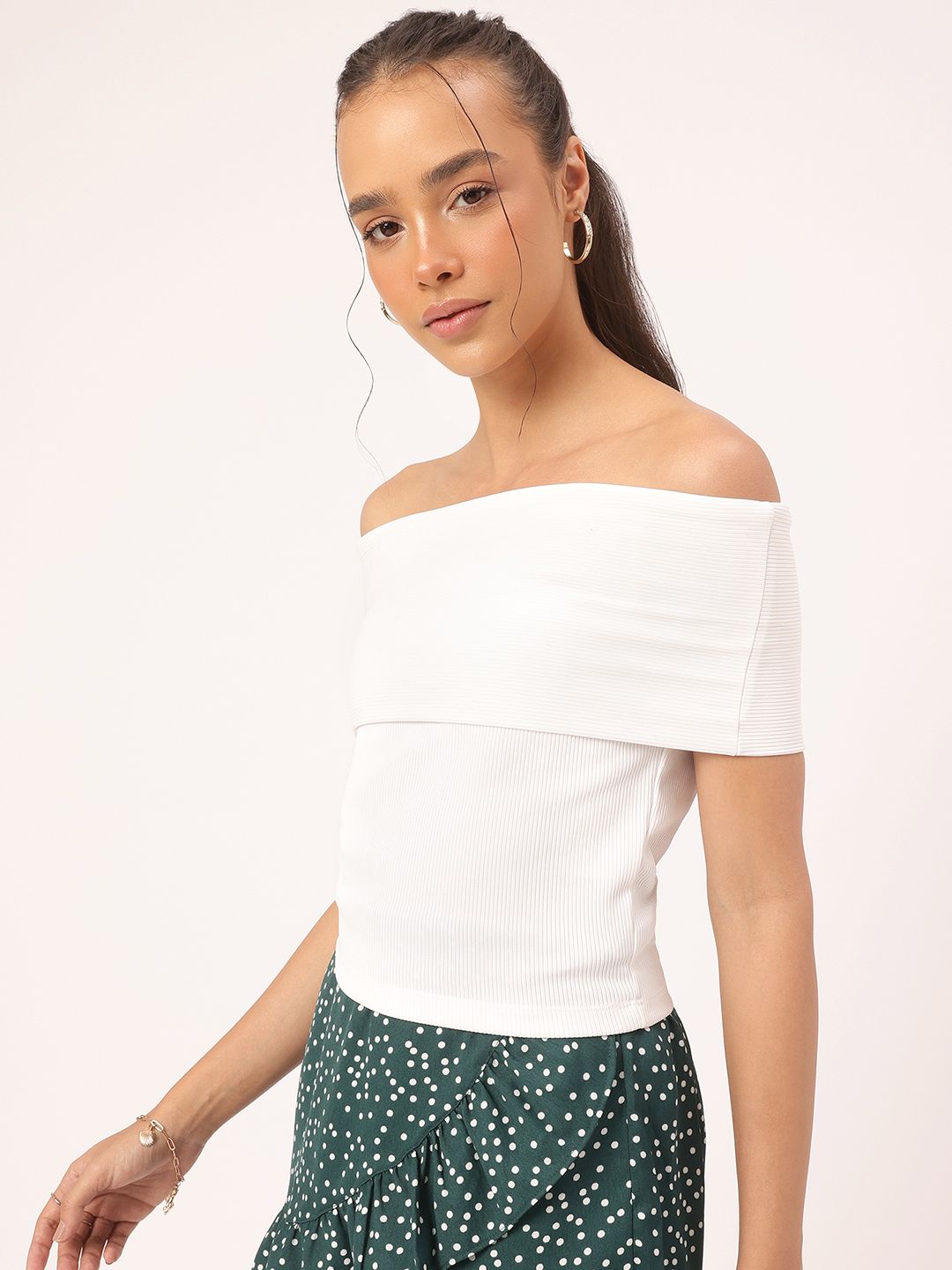 DressBerry Rib Knits Off-Shoulder Bardot Top