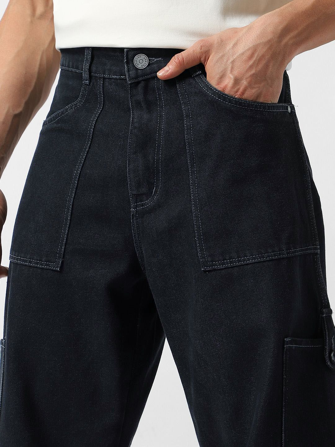 Urbano Fashion Men Loose Baggy Fit Washed Cargo Jeans with 6 Pockets Non-Stretchable