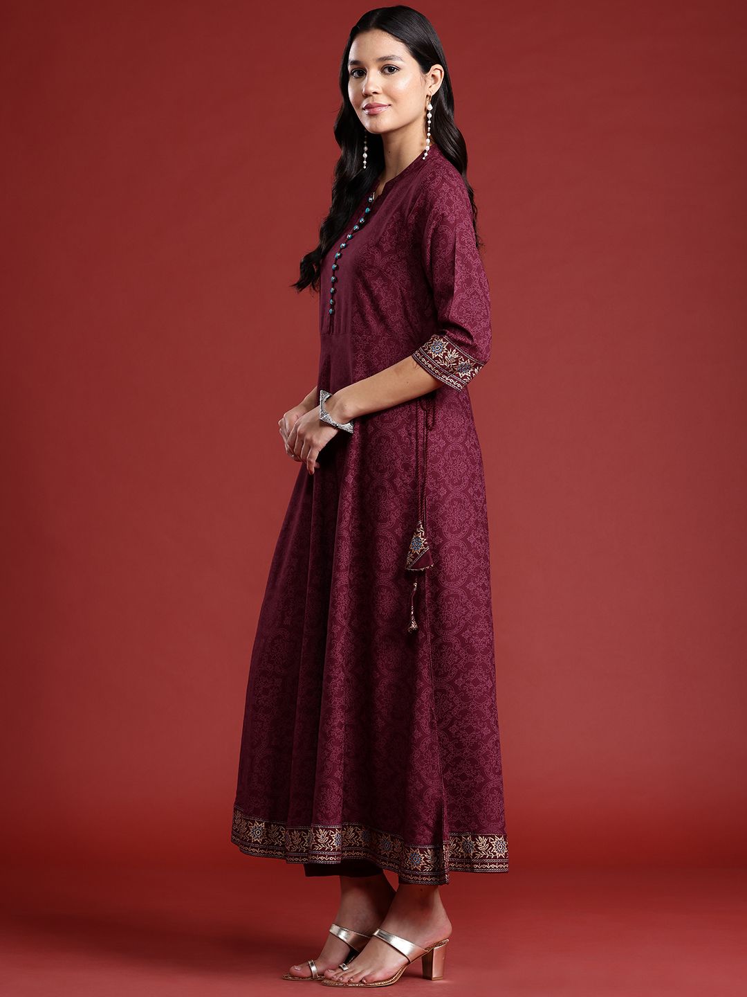 Anouk Printed Gotta Patti Anarkali Kurta with Trousers & Dupatta