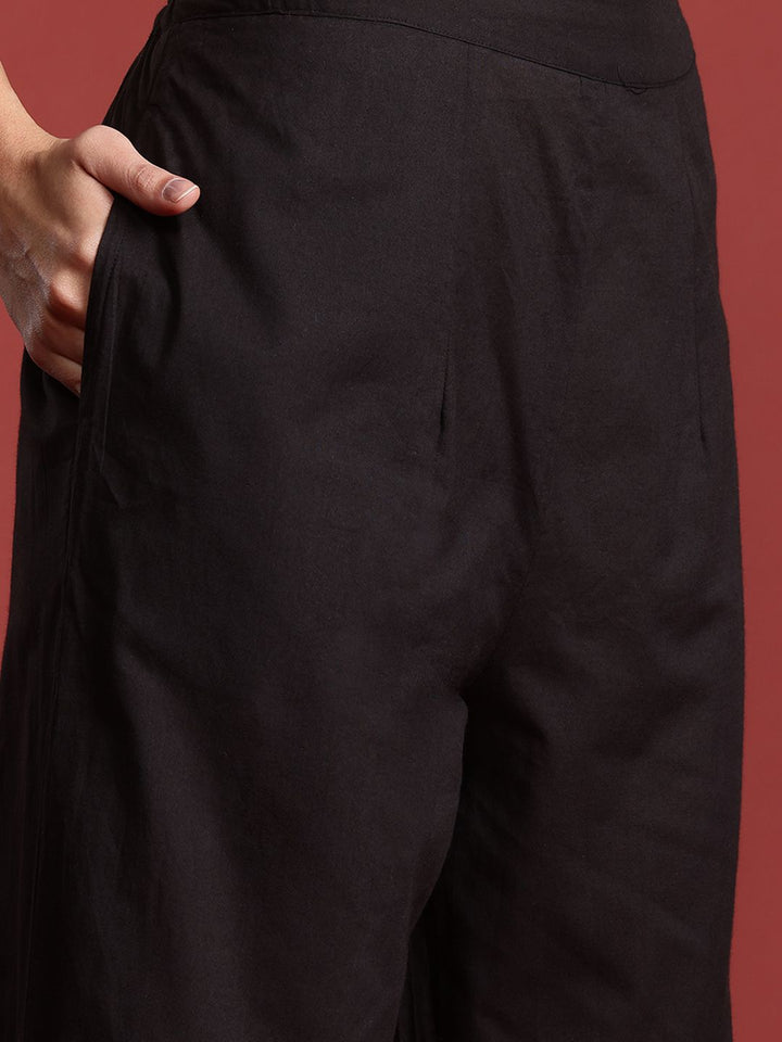 Indo Era Printed Panelled Sequinned Pure Cotton A-Line Kurta with Trousers
