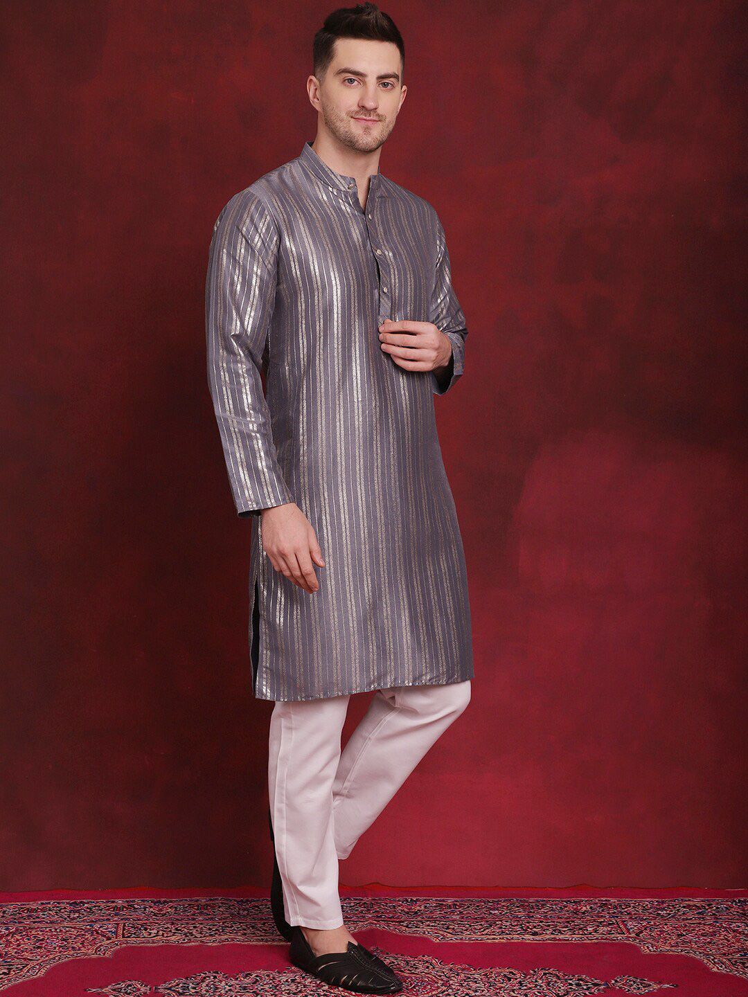 Anouk Striped Regular Cotton Kurta With Pyjamas