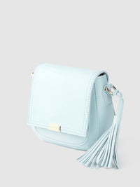 Lino Perros Women Blue Solid Sling Bag with Tasselled Detail