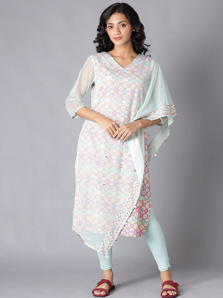 W Women Floral Printed Gotta Patti Kurta with Leggings