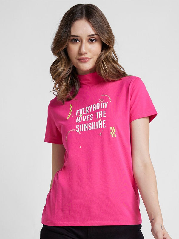 SPYKAR Typography Printed High Neck Cotton T-shirt