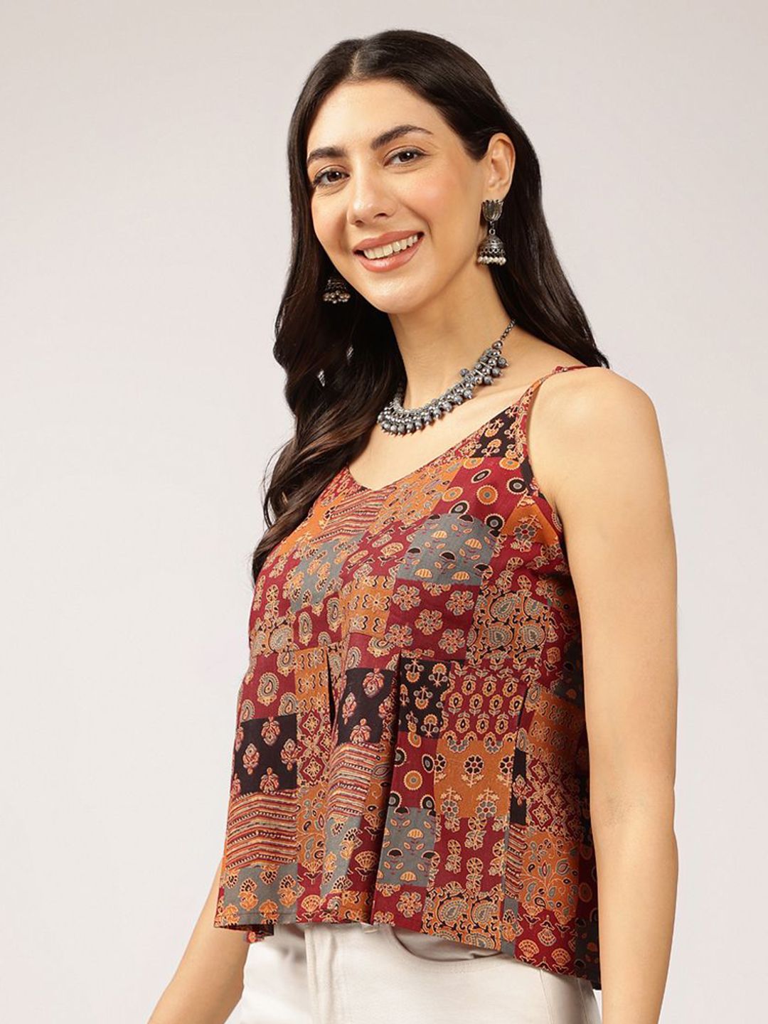 Anouk Ethnic Printed Sleeveless Cotton Peplum Crop Top