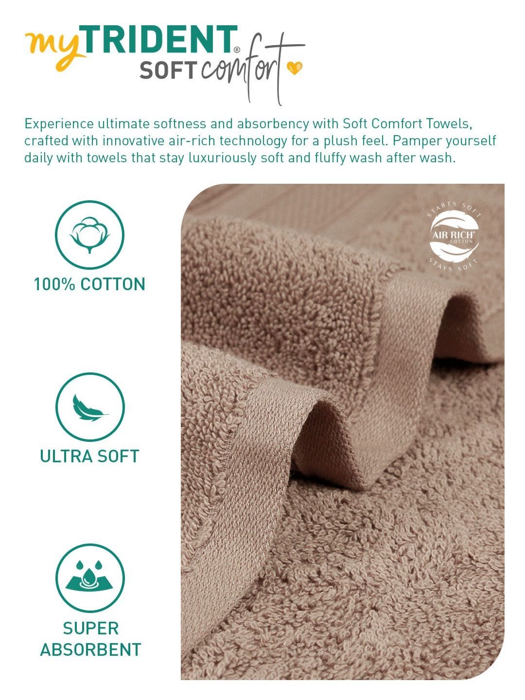 MYTRIDENT Soft Comfort Brown 3 Pieces Pure Cotton 500 GSM Towel Set