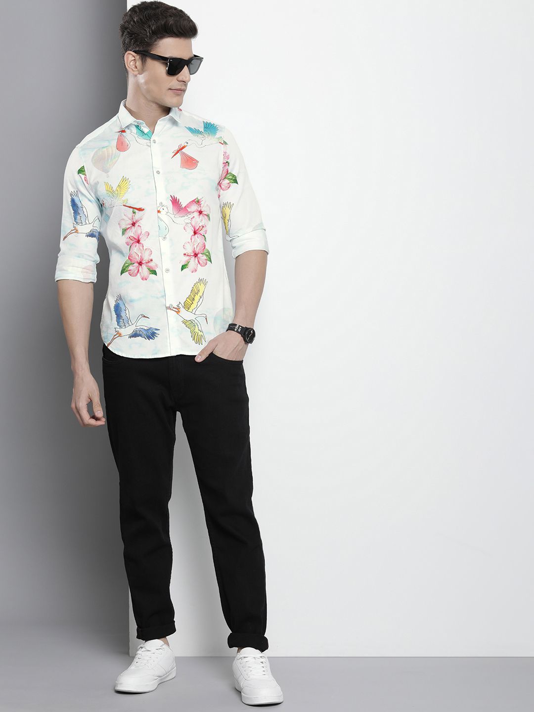 The Indian Garage Co Men Slim Fit Floral Printed Cotton Casual Shirt