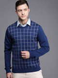 Raymond Men Blue & Grey Checked Pullover