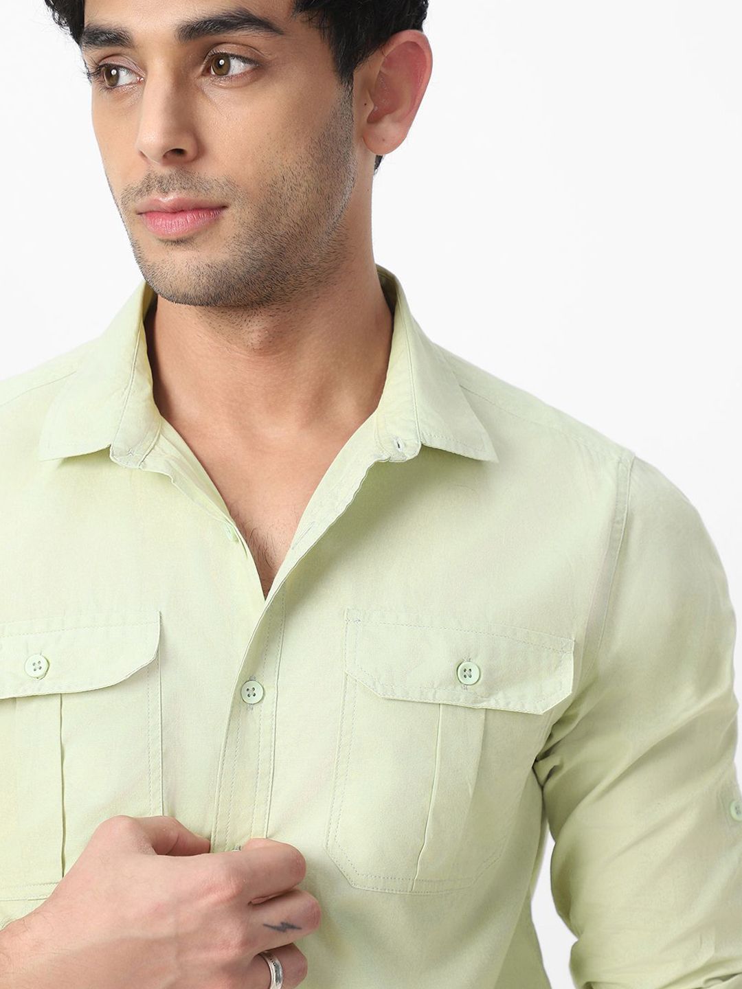 Urbano Fashion Men Spread Collar Solid Cotton Casual Shirt