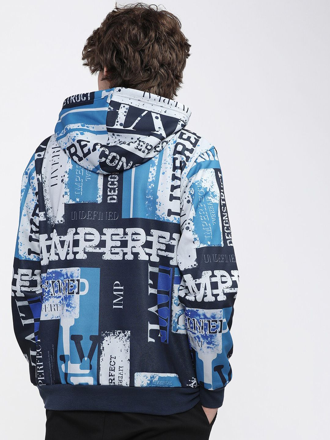 HIGHLANDER Men Blue & White Printed Hooded Sweatshirt