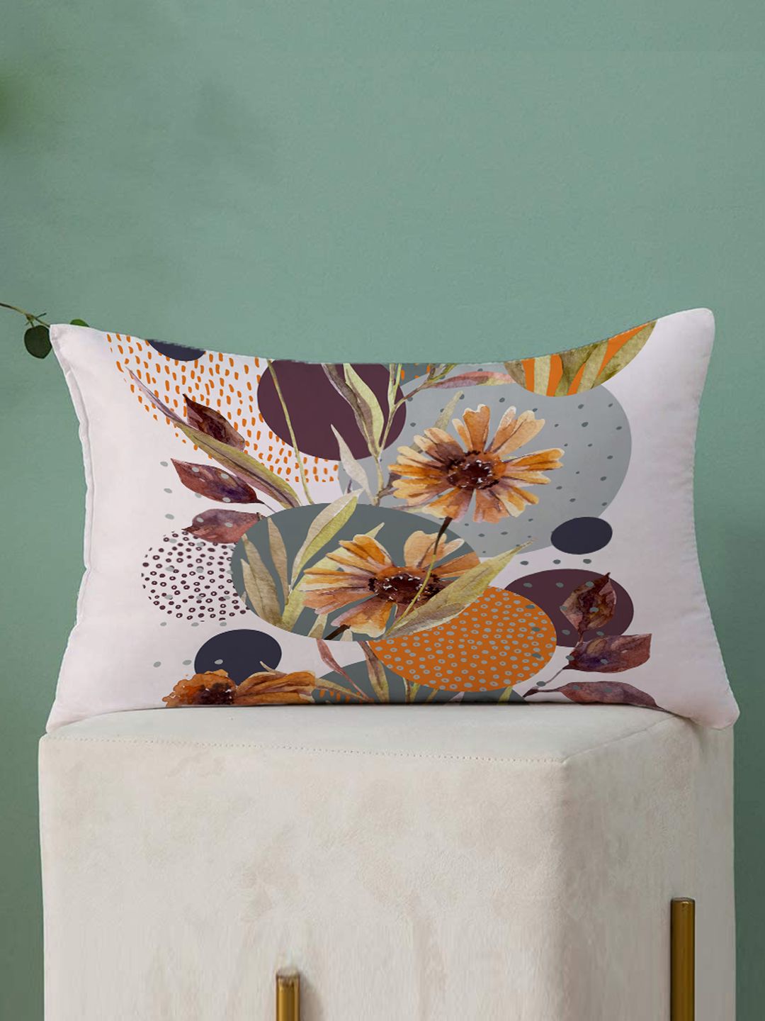 STITCHNEST Yellow & White Set of 2 Floral Rectangle Cushion Covers