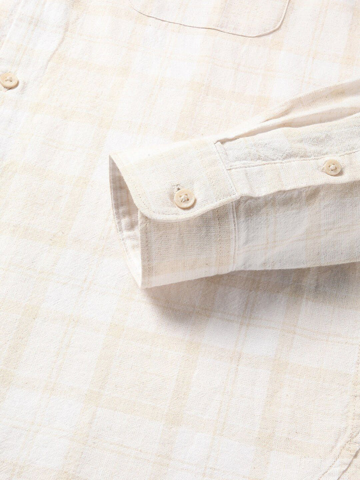 THE BEAR HOUSE Slim Fit Checked Cotton Linen Casual Shirt