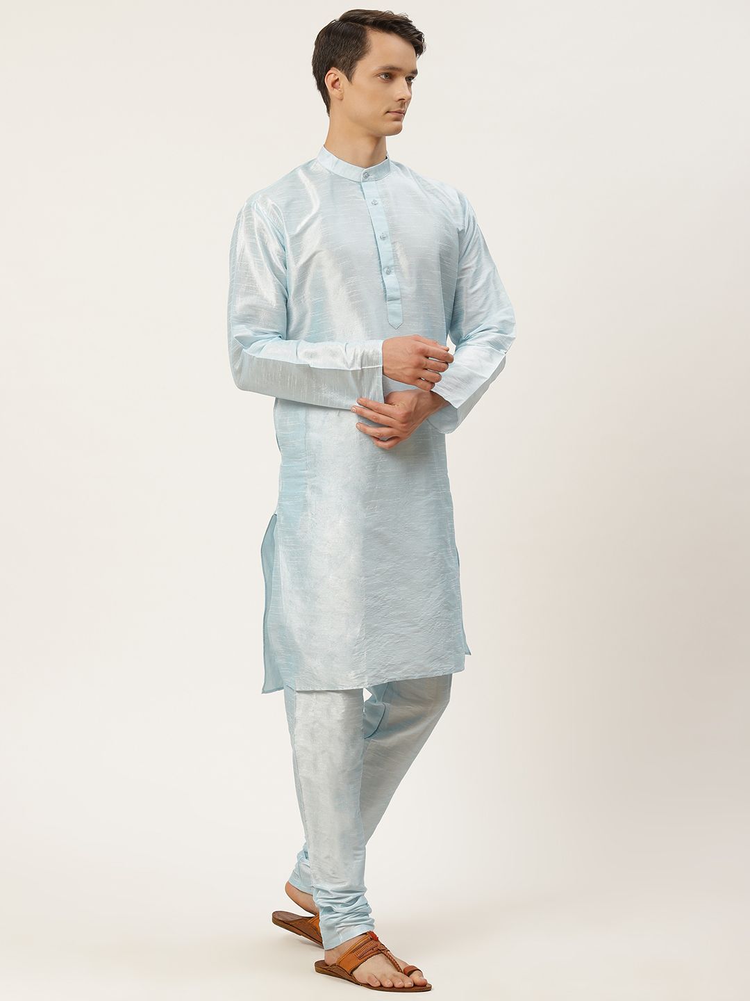 SOJANYA Men Blue Solid Kurta Set With Printed Jacket