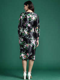 DressBerry Floral Print Satin-Finish A-Line Midi Dress
