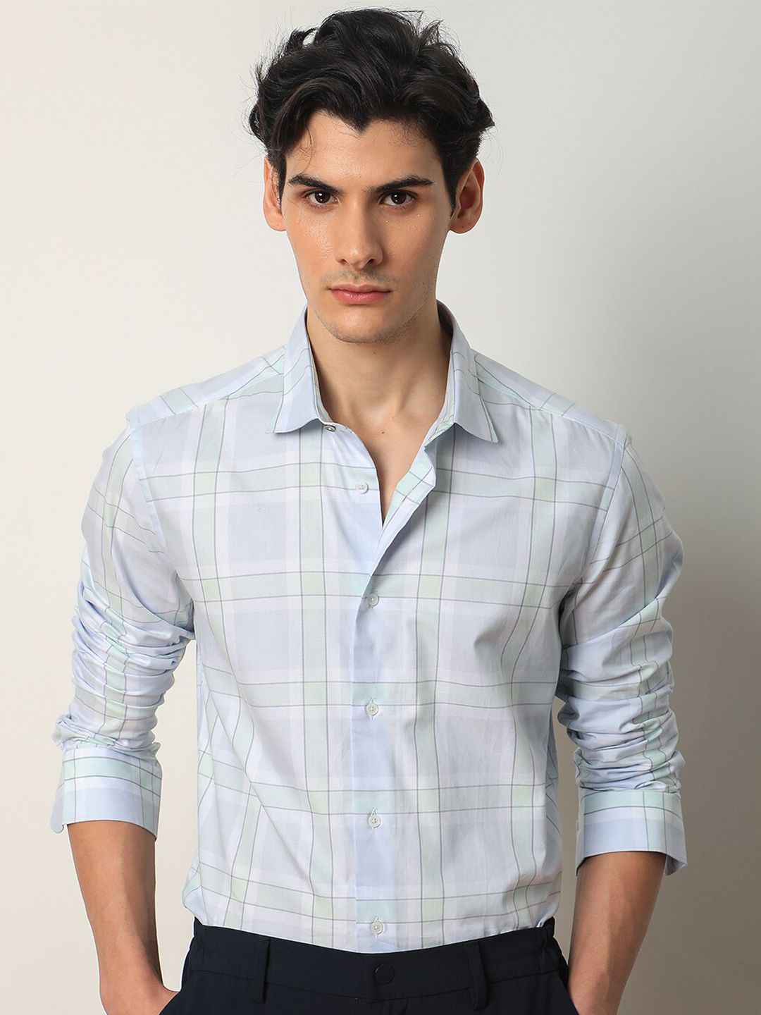 RARE RABBIT Men Tarkin Slim Fit Tartan Checked Cotton Shirt