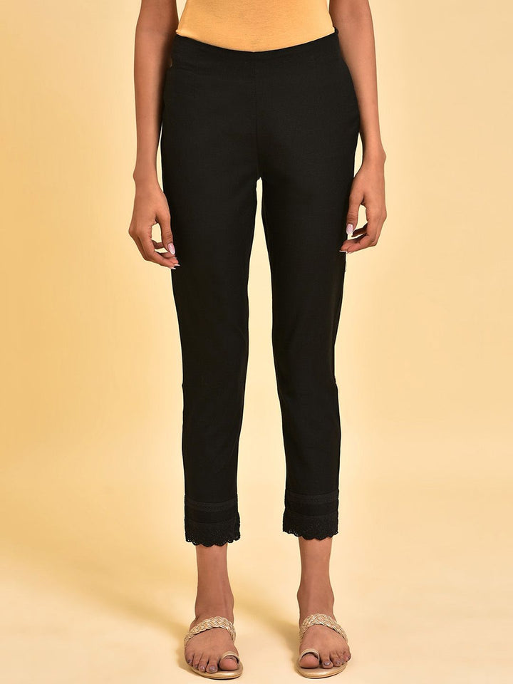 W Women Black Comfort Slim Fit Cropped Cigarette Trousers