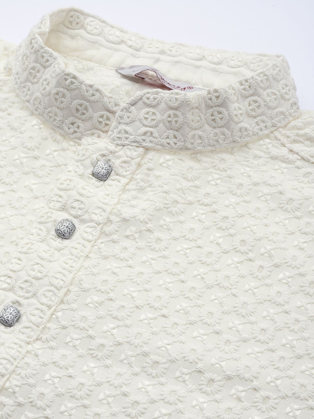 Jompers Men Floral Embroidered Chikankari Pure Cotton Kurta with Churidar