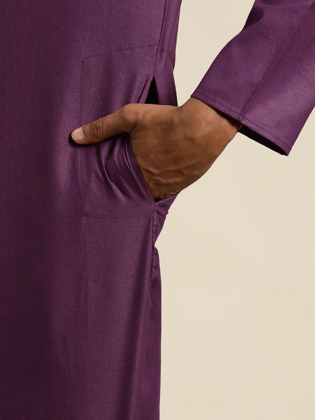 SOJANYA Mandarin Collar Cotton Linen Kurta