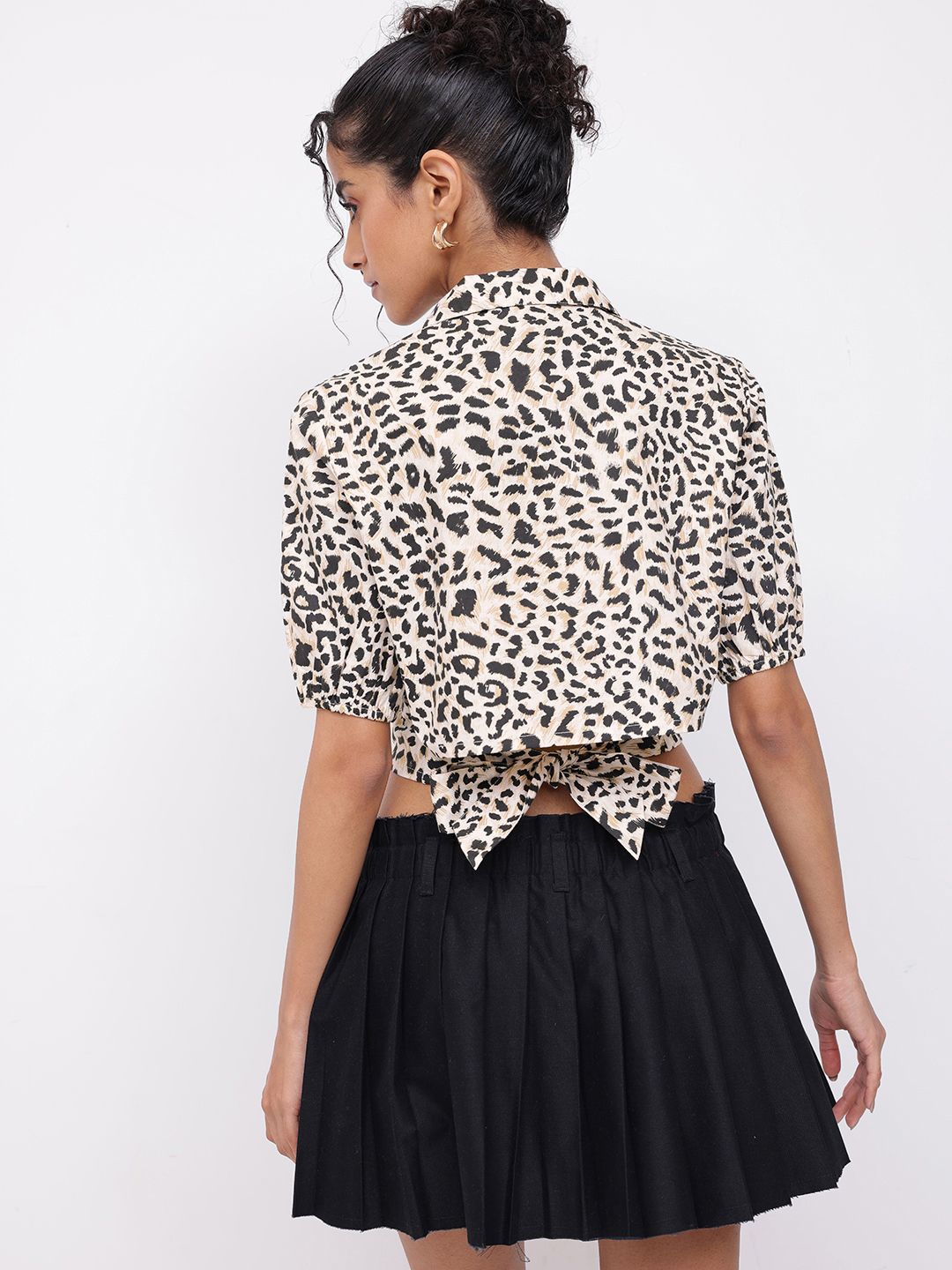 DressBerry Feral Printed Back Tie Up Crop Shirt Style Top