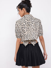 DressBerry Feral Printed Back Tie Up Crop Shirt Style Top