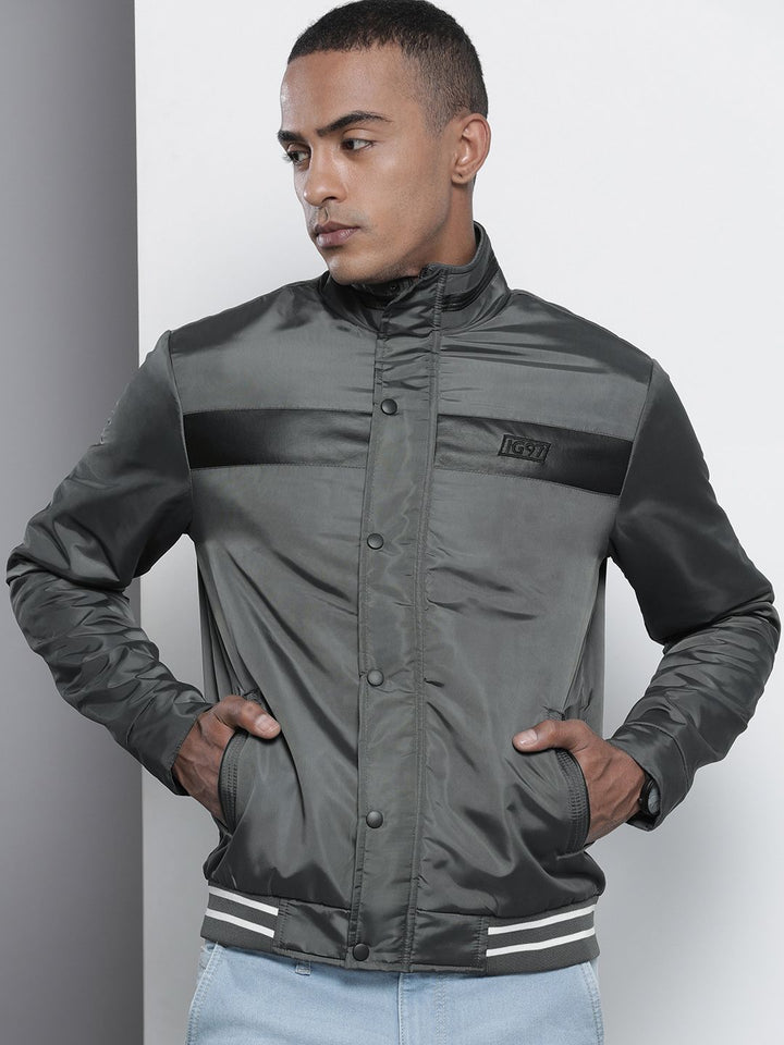 The Indian Garage Co Men Slim Fit Bomber Jacket with Insert Pockets