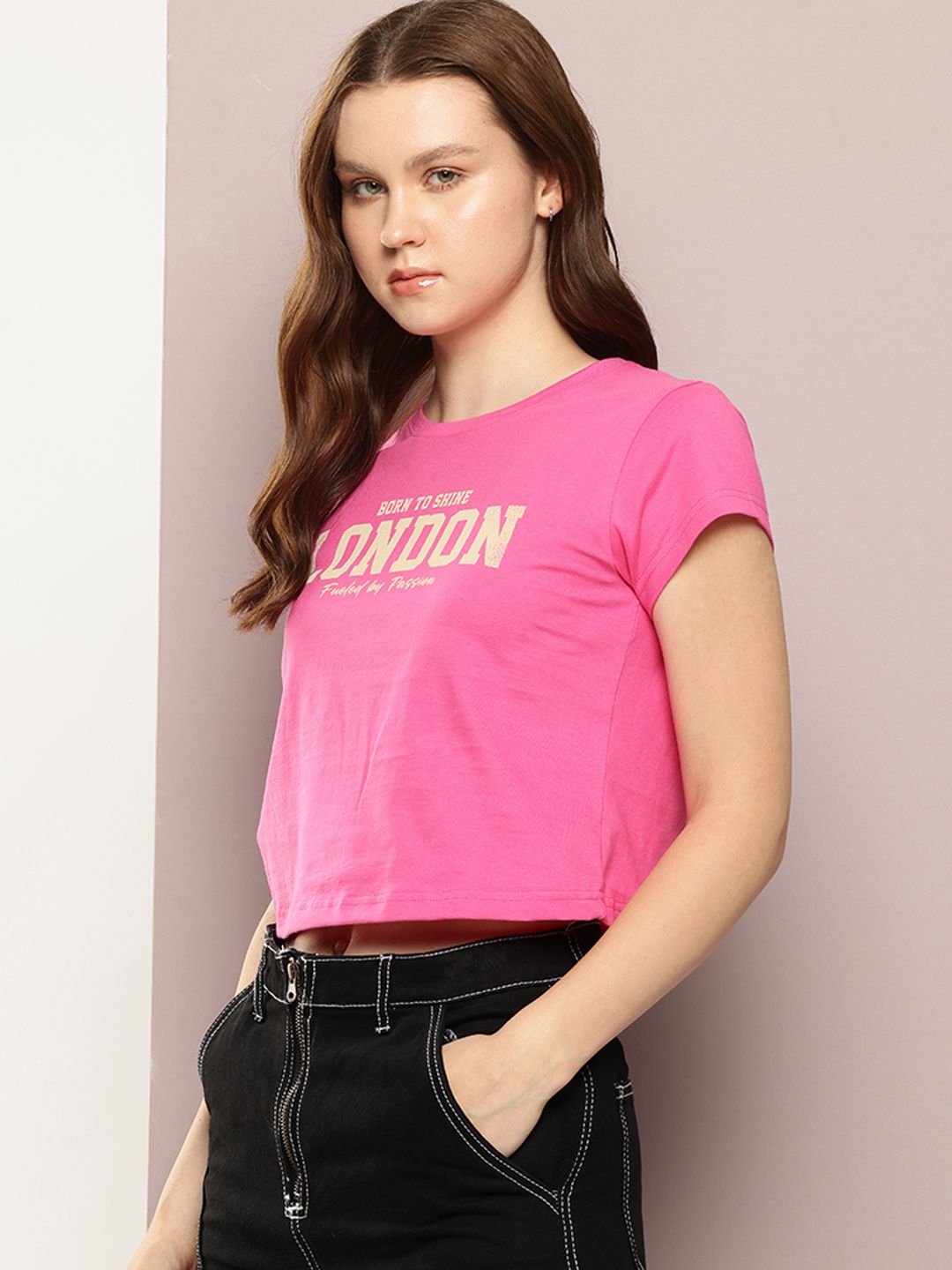 DILLINGER Typography Printed Crop Pure Cotton T-shirt