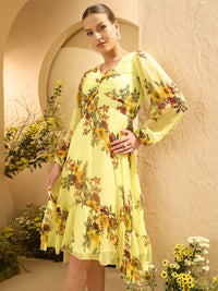Antheaa Women Floral Print A-Line Midi Dress
