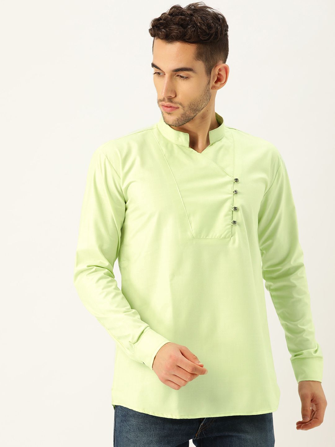 SOJANYA Kurta Lurus Pepejal Hijau Limau Lelaki