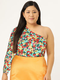 Berrylush Charming Red Floral Asymmetry Top