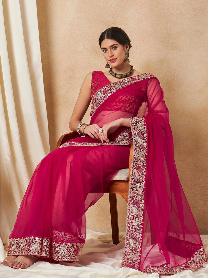 Saree mall Embroidered Embellished Net Sarees
