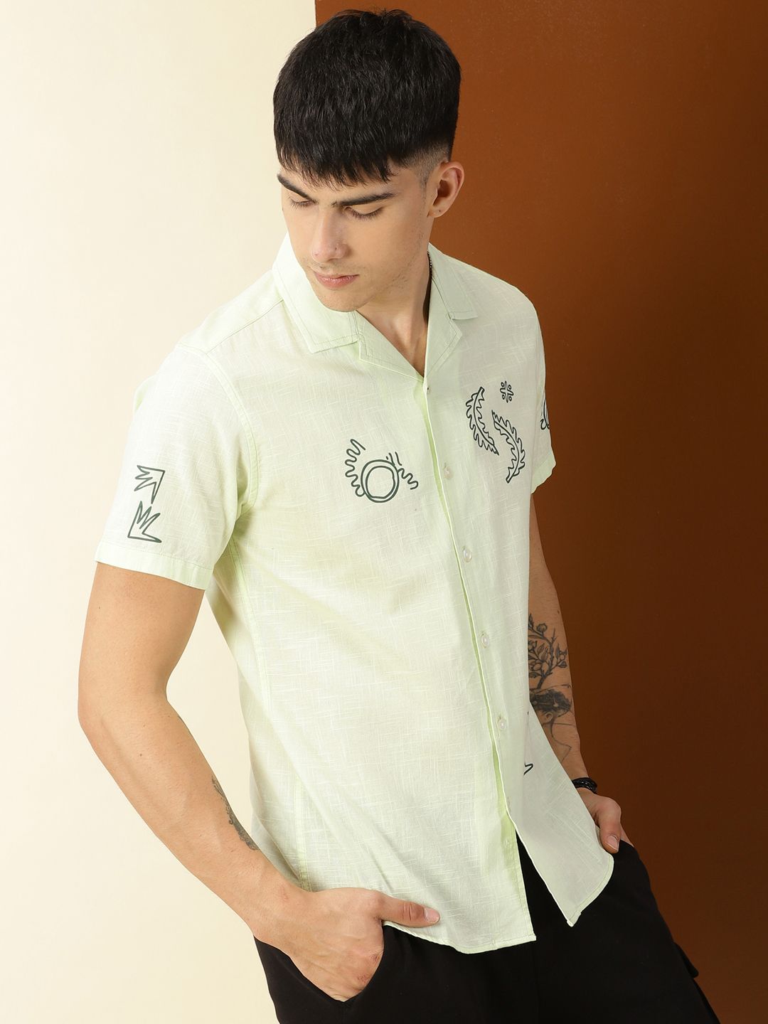 Thomas Scott Premium Liberal Fit Conversational Printed Cuban Collar Cotton Casual Shirt