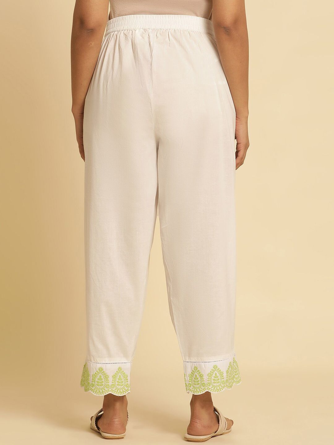 W Women Straight Fit Pleated Pure Cotton Ethnic Trousers