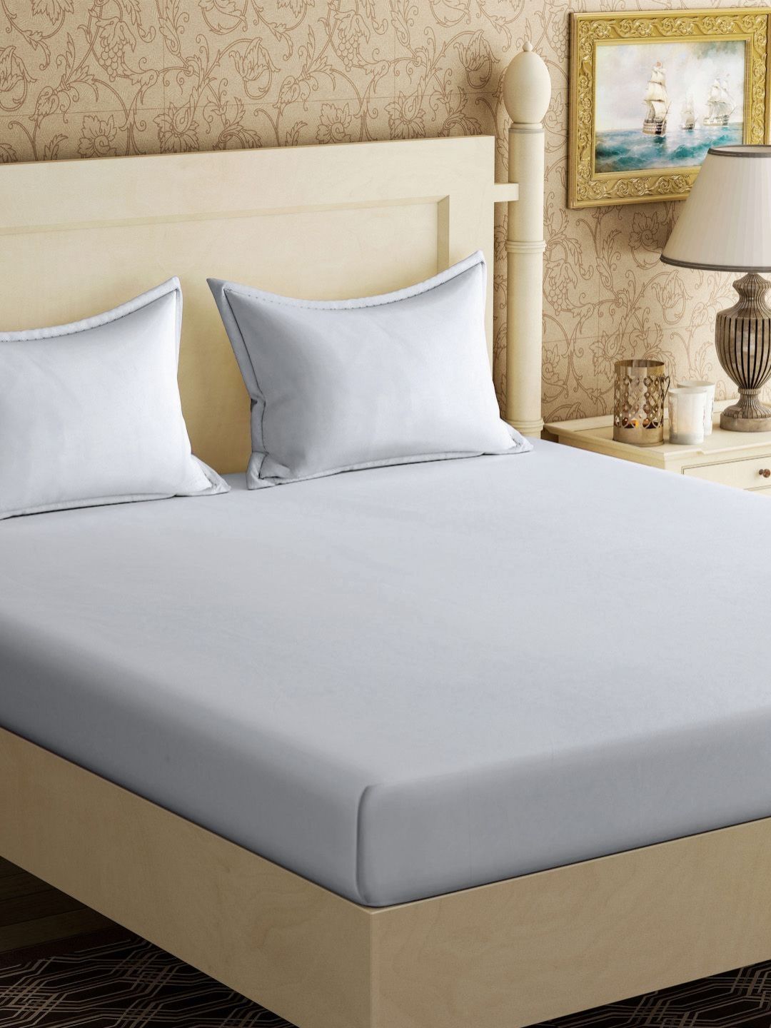 KLOTTHE Kapas Kelabu 300 TC Cadar King dengan 2 Sarung Bantal-98 x 89 inci