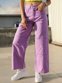STREET 9 Women Lavender Relaxed Mid-Rise Cotton Trousers