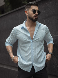 Powerlook Men Spread Collar Vertical Striped Casual Shirt