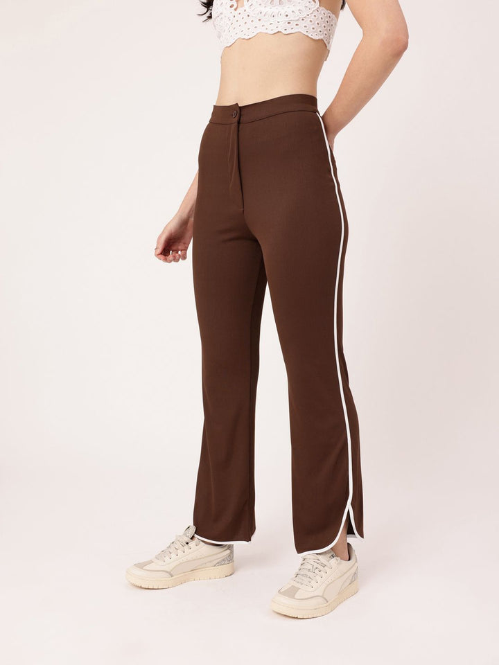 DressBerry Women Subculture Swag Ribbed High-Rise Sided Slits Trousers