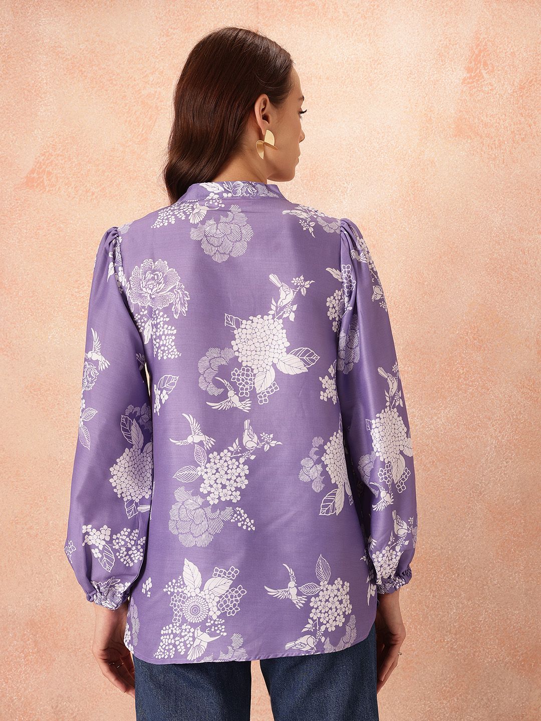 all about you Floral Print Tie-Up Neck Puff Sleeve Top